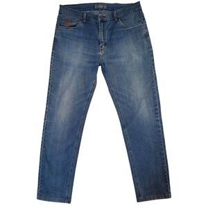 Fiorucci Safety Jeans Mens Medium Wash Straight Leg Blue Denim Pants Size 34